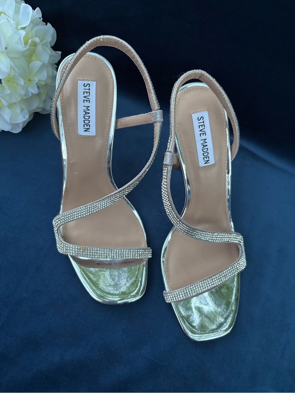 Steve Madden silver Rhinestone Strap Evening Heels Size 10